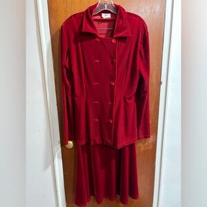 Vintage Red Velvet Skirt and Blazer Set Womens Size Large Suit Luly K Made USA
